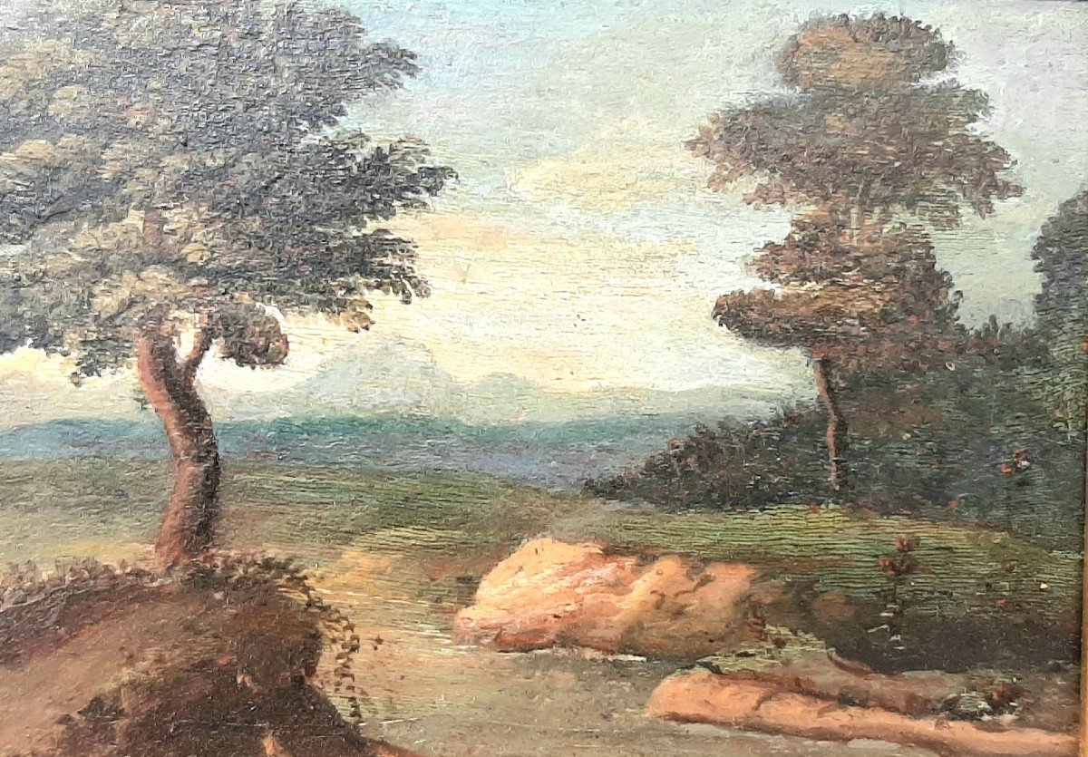 Petit Tableau Sur Bois Paysage école Flamande Du XVII° Siècle-photo-2