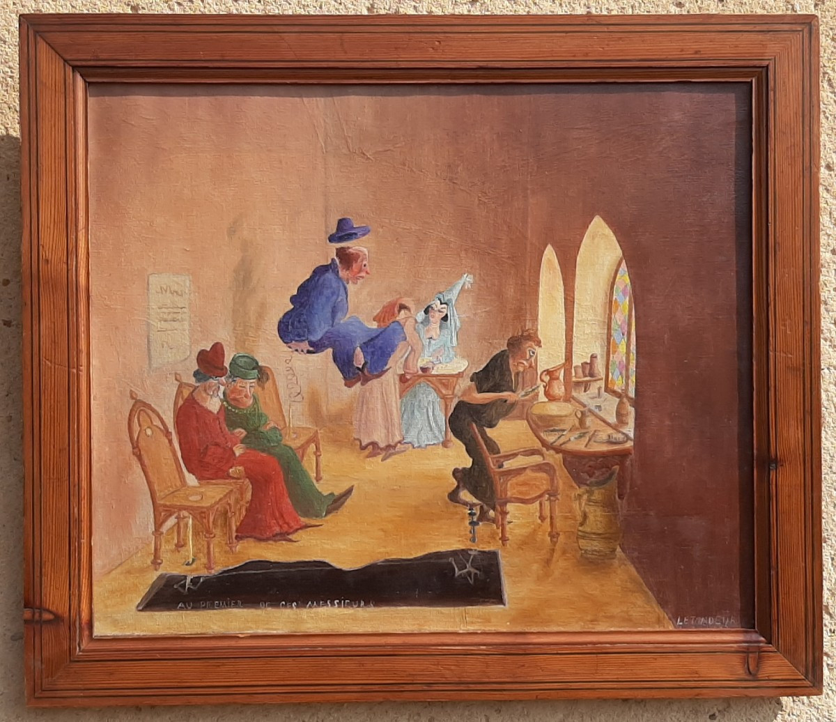 Tableau Humoristique Début XX° - Scène Grivoise d'Après Une Chanson De Jean Péheut (1872-1947)