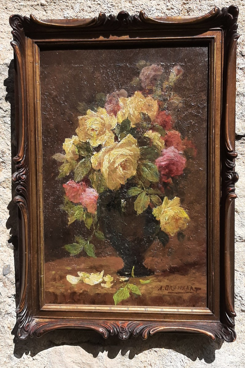 Tableau XIX° - Bouquet De Fleurs - Huile Sur Panneau - Signé A.Dronsart-photo-2