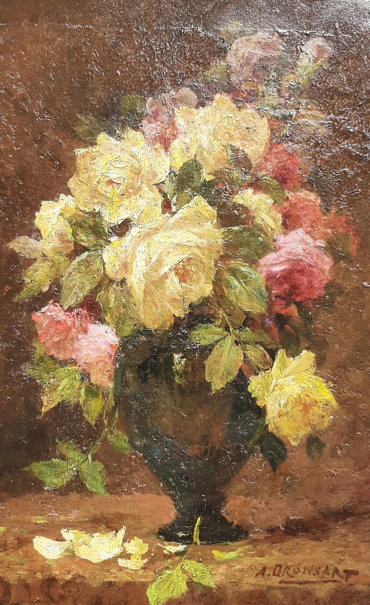 Tableau XIX° - Bouquet De Fleurs - Huile Sur Panneau - Signé A.Dronsart-photo-3