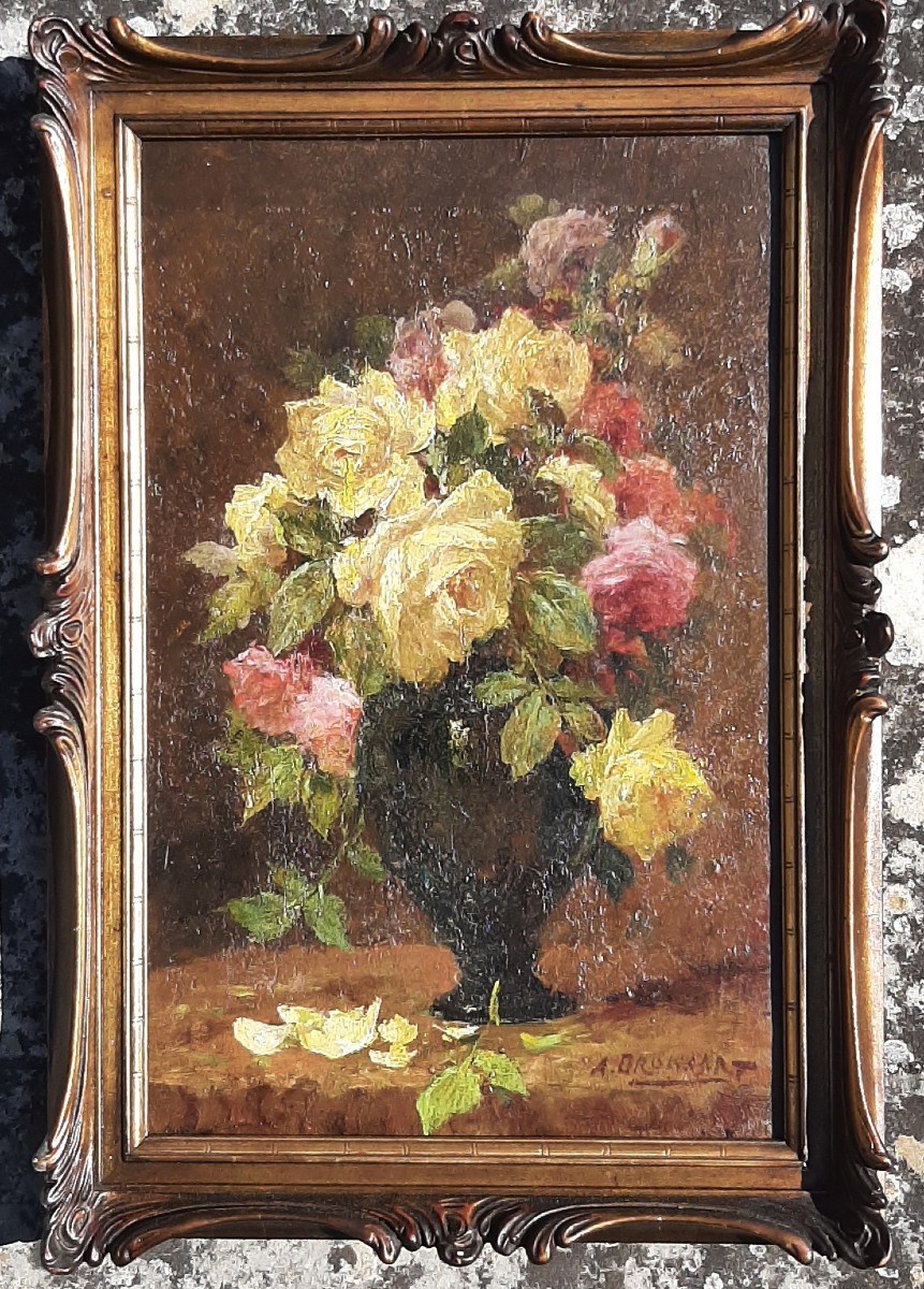 Tableau XIX° - Bouquet De Fleurs - Huile Sur Panneau - Signé A.Dronsart