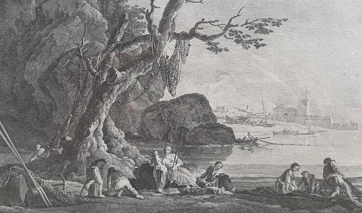 Paire De Gravures De Marines Du XVIII°siècle Par Joseph Vernet Et Lacroix De Marseille-photo-3