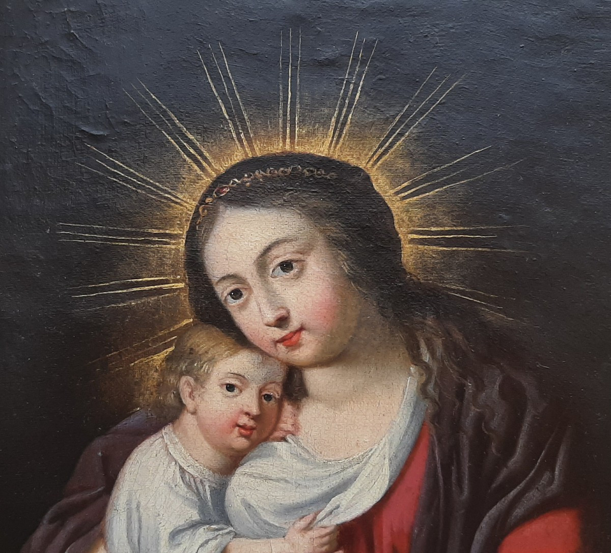 Tableau Vierge à l'enfant du XVIIème siècle-photo-1