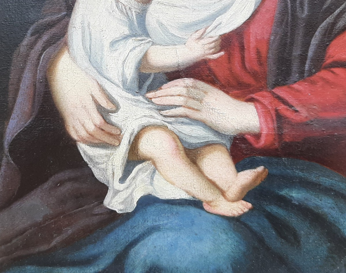 Tableau Vierge à l'enfant du XVIIème siècle-photo-2