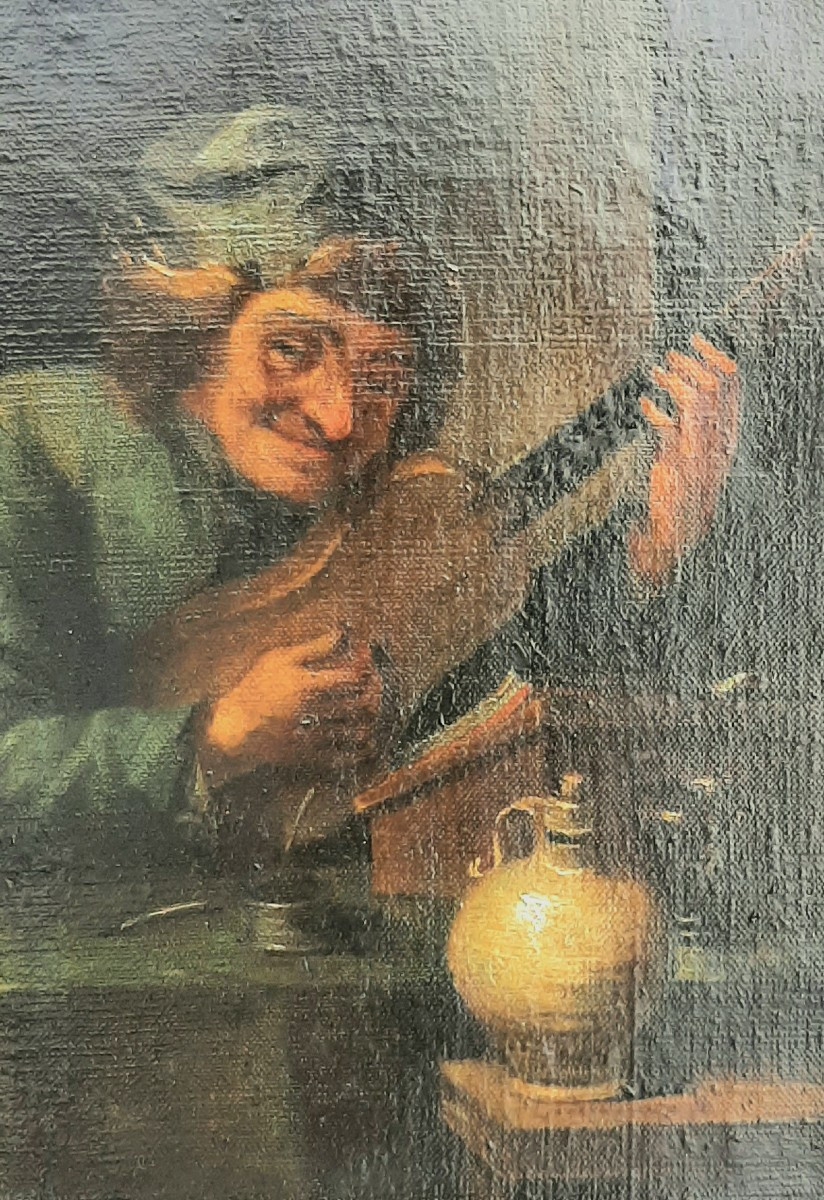 Painting Of An Inn Scene With A Guitarist In The Style Of David Teniers, 19th Century-photo-2