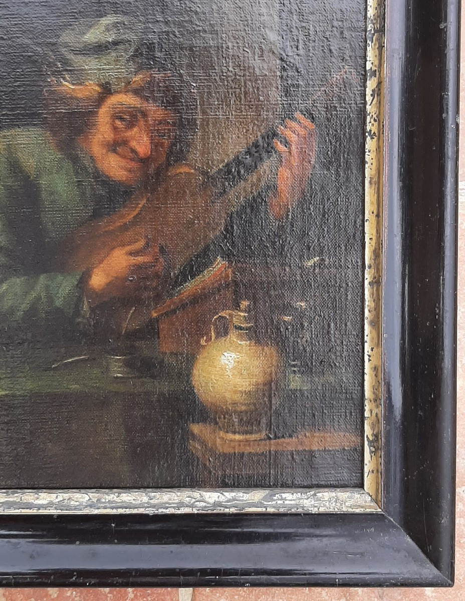 Painting Of An Inn Scene With A Guitarist In The Style Of David Teniers, 19th Century-photo-3
