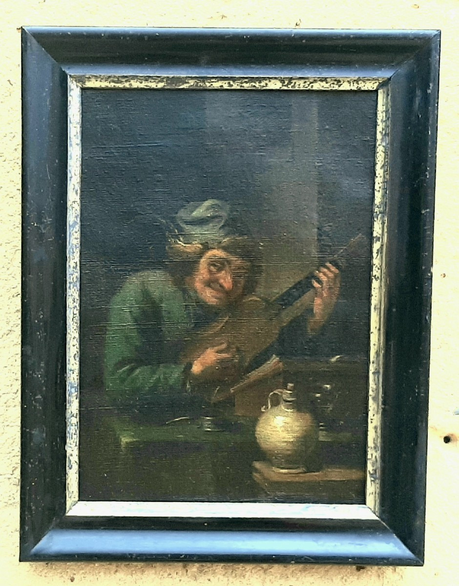Painting Of An Inn Scene With A Guitarist In The Style Of David Teniers, 19th Century