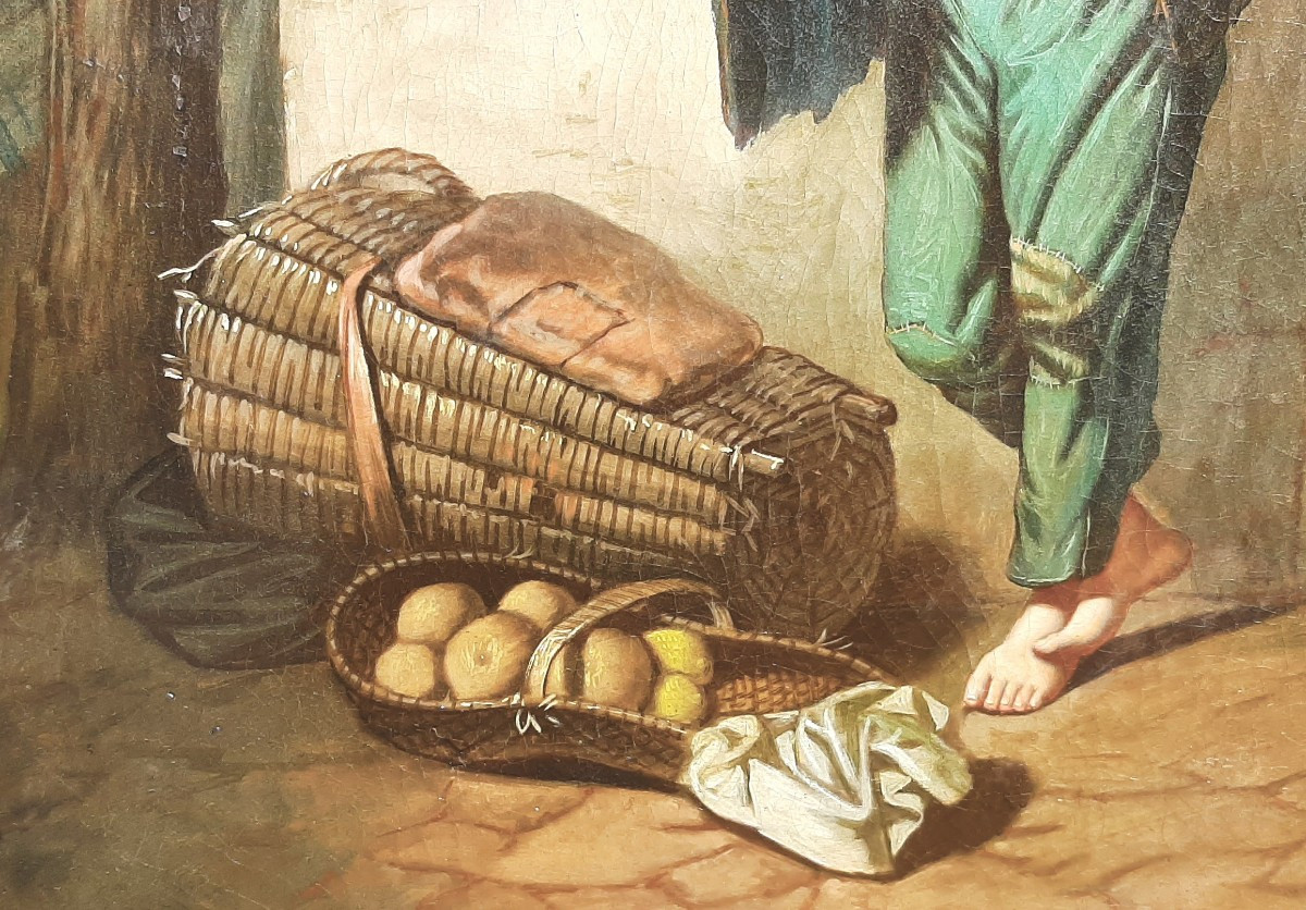 Painting XIXth Century - Young Fruit Seller - School Of John George Brown-photo-4