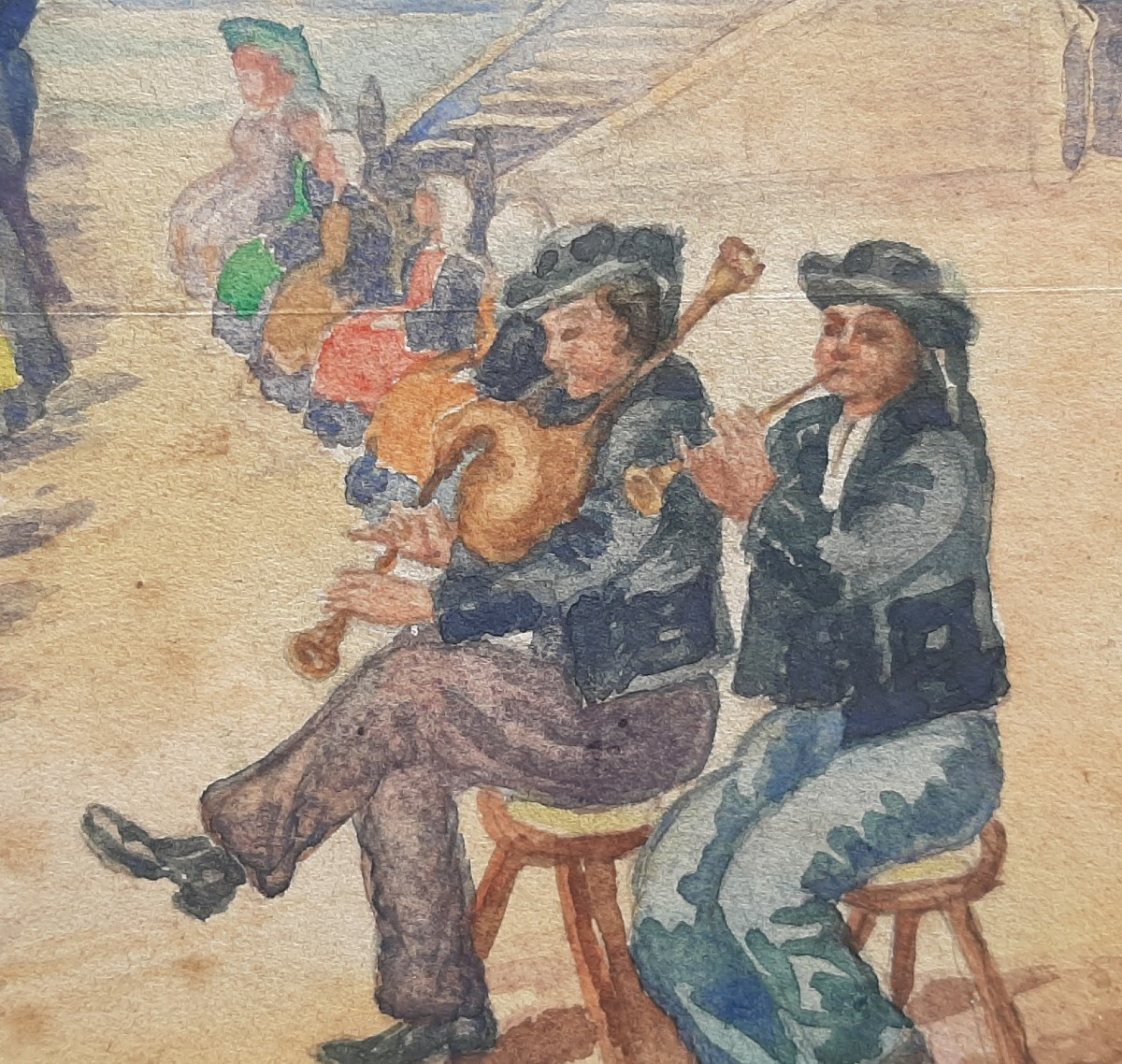 Watercolor Painting Breton Feast XXth Century Signed B.leconte 1926-photo-4