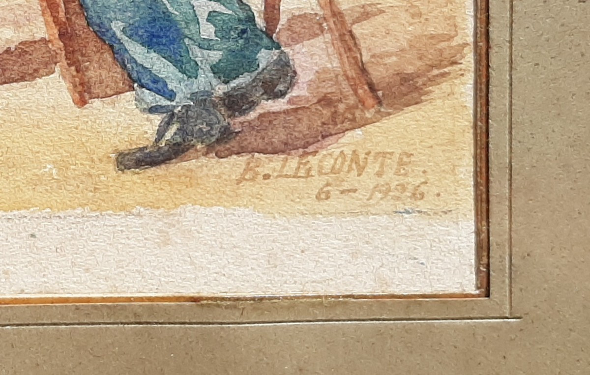 Watercolor Painting Breton Feast XXth Century Signed B.leconte 1926-photo-2