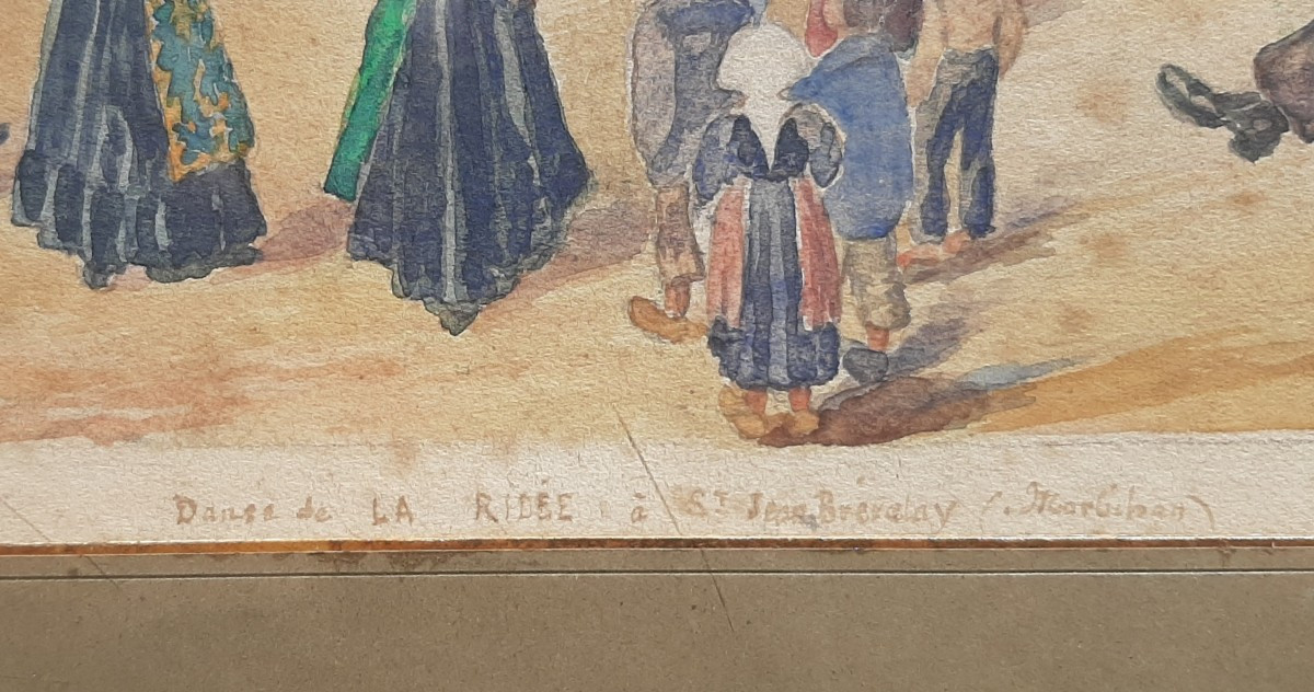 Watercolor Painting Breton Feast XXth Century Signed B.leconte 1926-photo-3