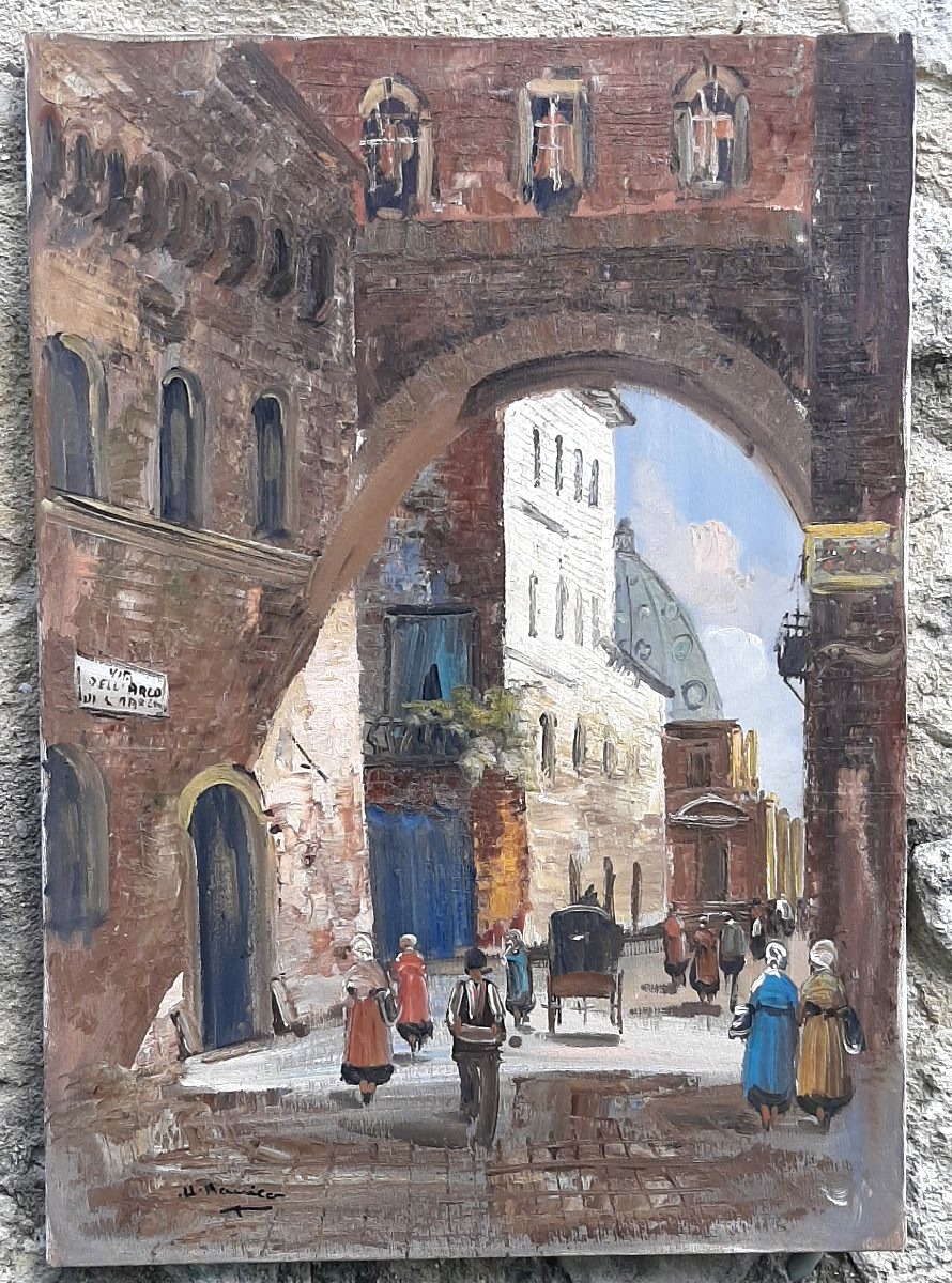 Landscape Painting - Via Del' Arco In Venice - Oil On Canvas Signed U.manico