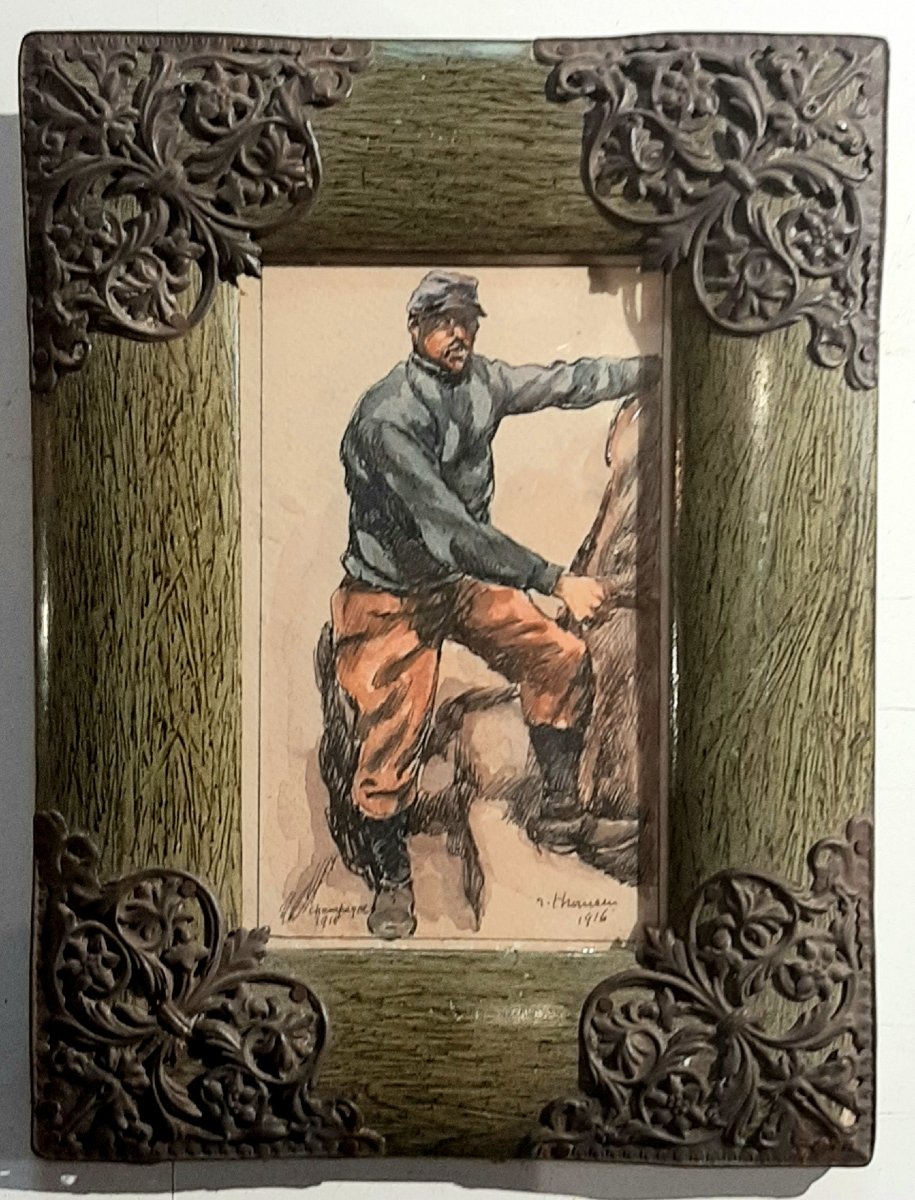 Tableau aquarelle - Militaire en tenue rouge garance 14-18 par René Thomsen