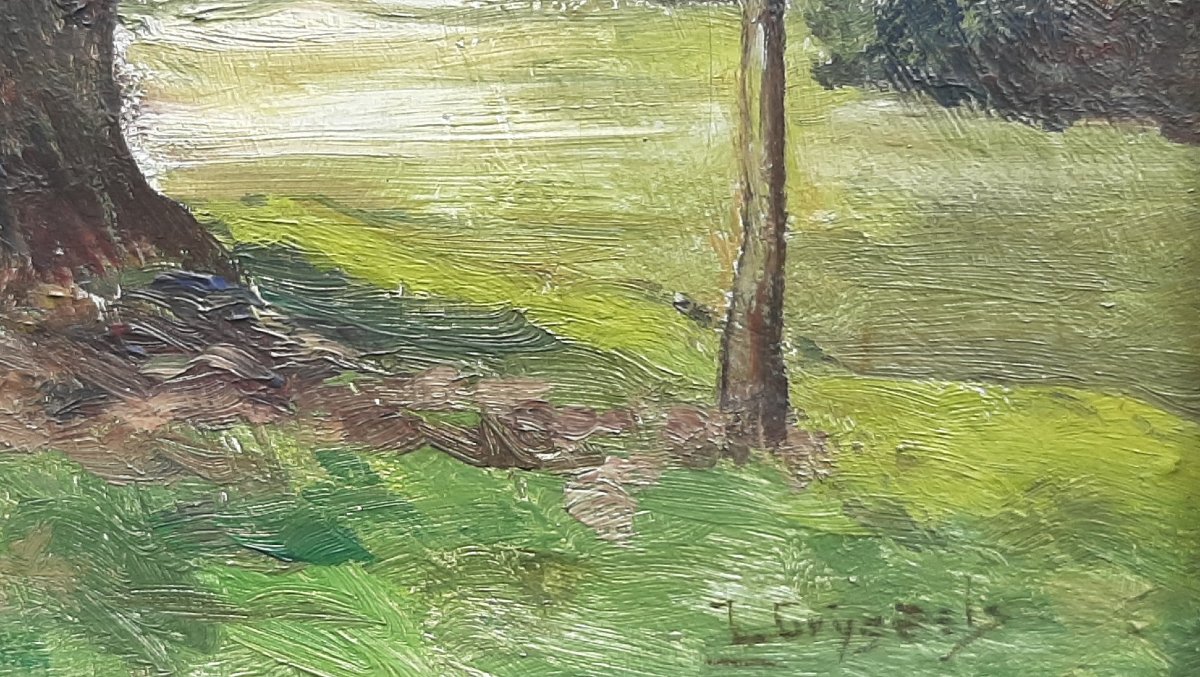 Impressionist Landscape Painting - Lakeside With Fisherman - Late 19th Century-photo-1