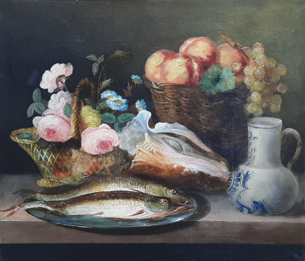 Tableau nature morte au poissons XIX° siècle signé et daté Guillaumet 1848-photo-2