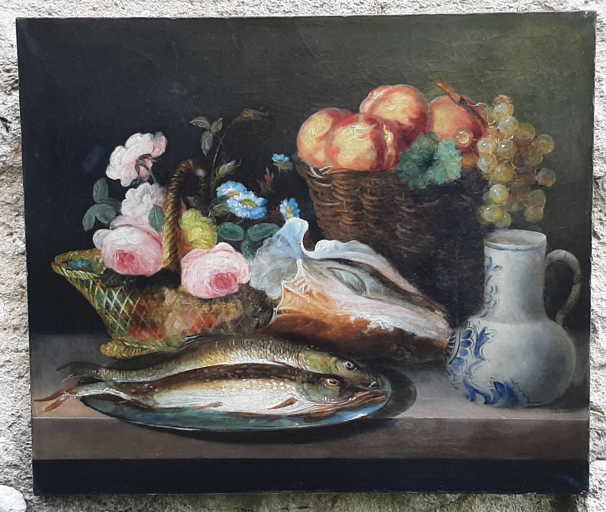 Tableau nature morte au poissons XIX° siècle signé et daté Guillaumet 1848