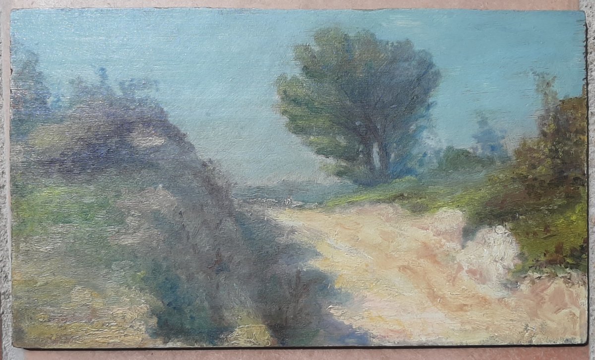 Provencal Landscape Painting On Wood Late 19th-early 20th Century