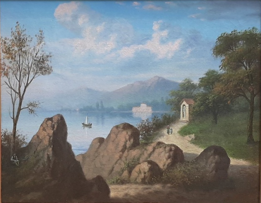 19th Century Lakeside Landscape Painting Signed F.julio-photo-2