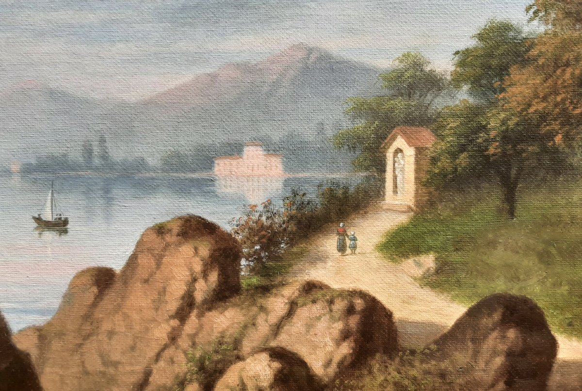 19th Century Lakeside Landscape Painting Signed F.julio-photo-3