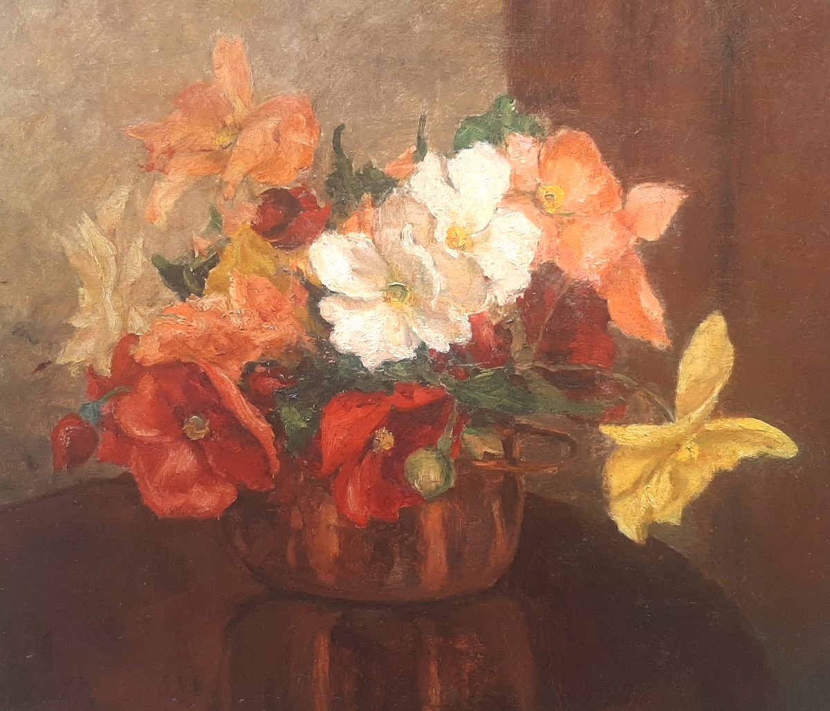Painting Bouquet Of Flowers Early XX° Century- Oil On Canvas-photo-2