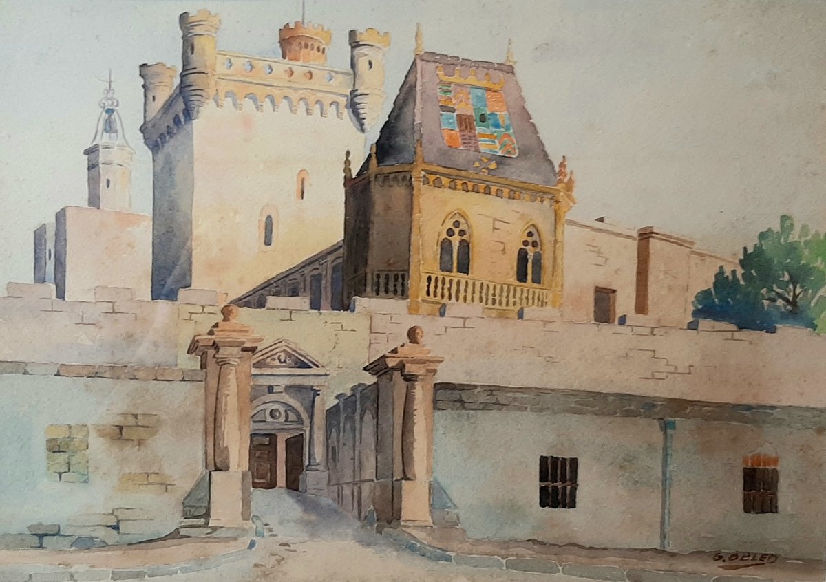 Tableau aquarelle vue d'Uzès - Le Duché - Signée et datée-photo-2