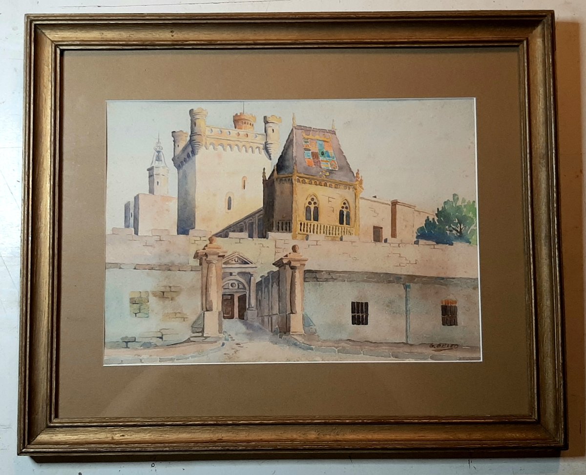 Tableau aquarelle vue d'Uzès - Le Duché - Signée et datée