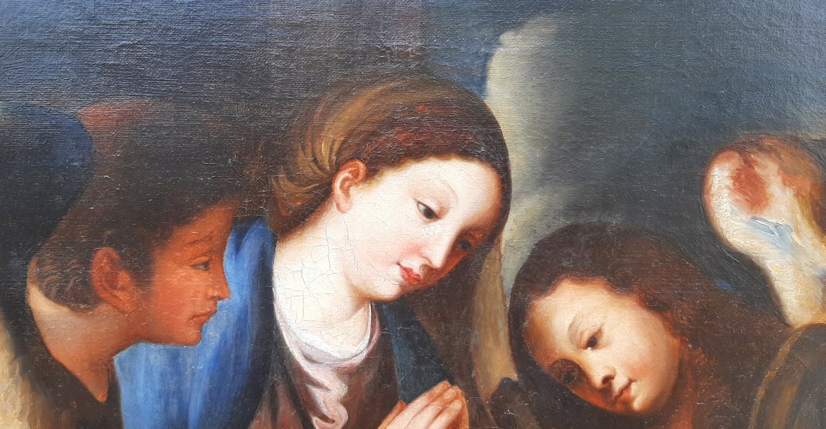 Tableau nativité d'après Le Titien - Huile sur toile du XIX ème siècle-photo-2