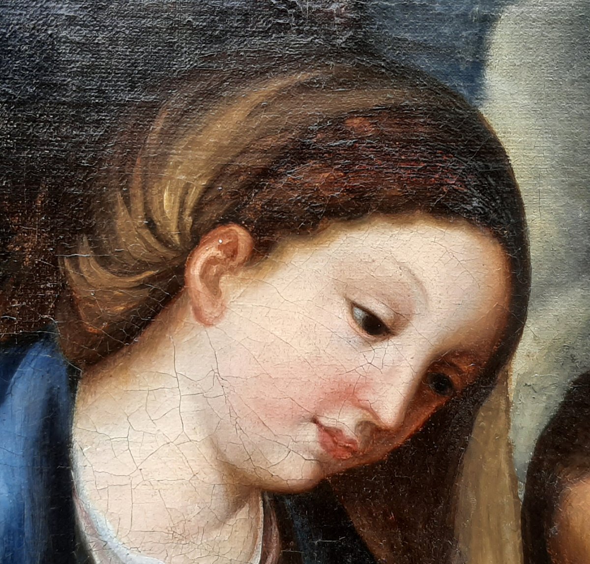 Tableau nativité d'après Le Titien - Huile sur toile du XIX ème siècle-photo-4