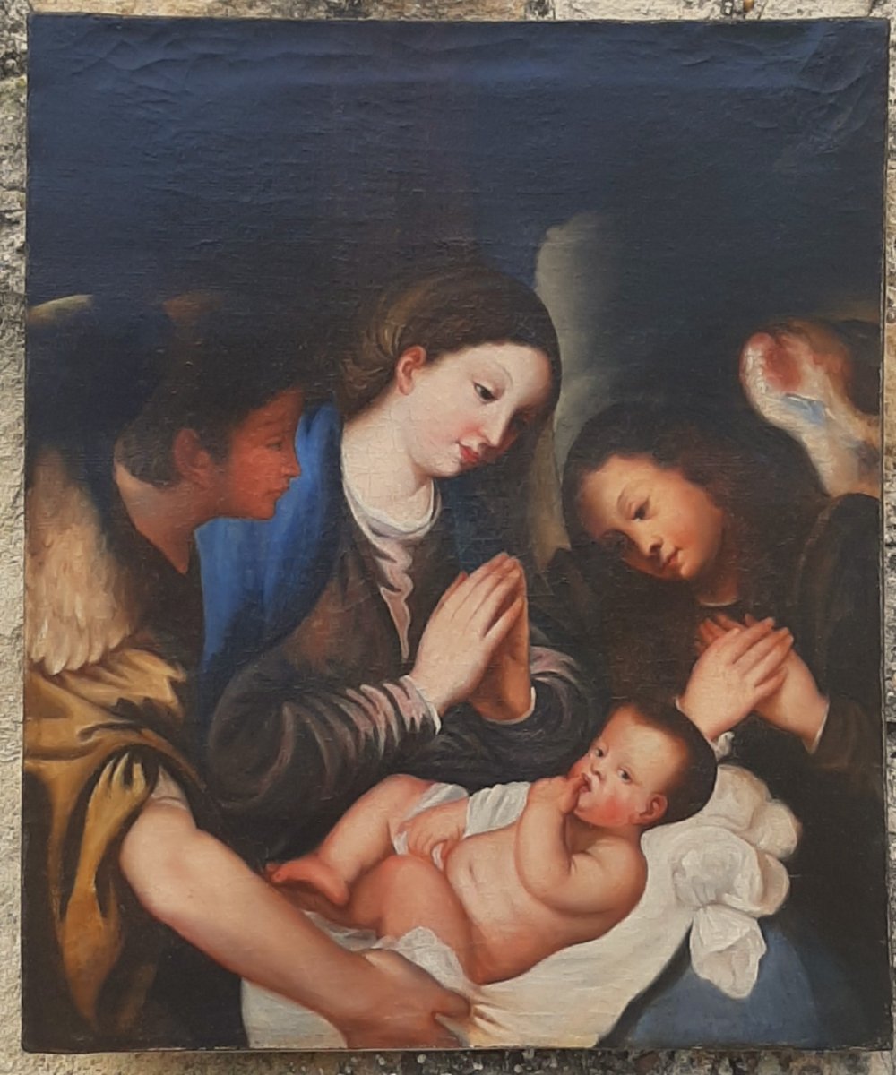 Tableau nativité d'après Le Titien - Huile sur toile du XIX ème siècle
