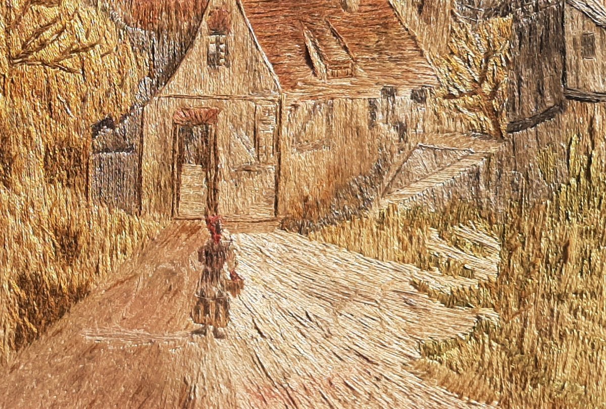19th-century Flemish Landscape Painting Woven From Silk Thread-photo-4