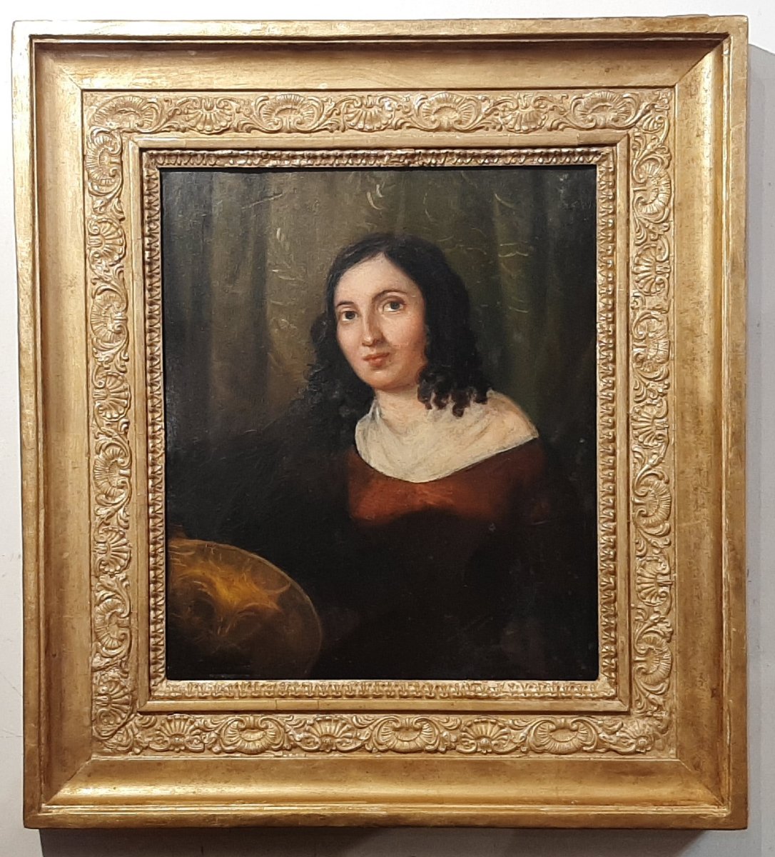 Tableau portrait de femme sur métal époque romantique vers 1840-photo-2