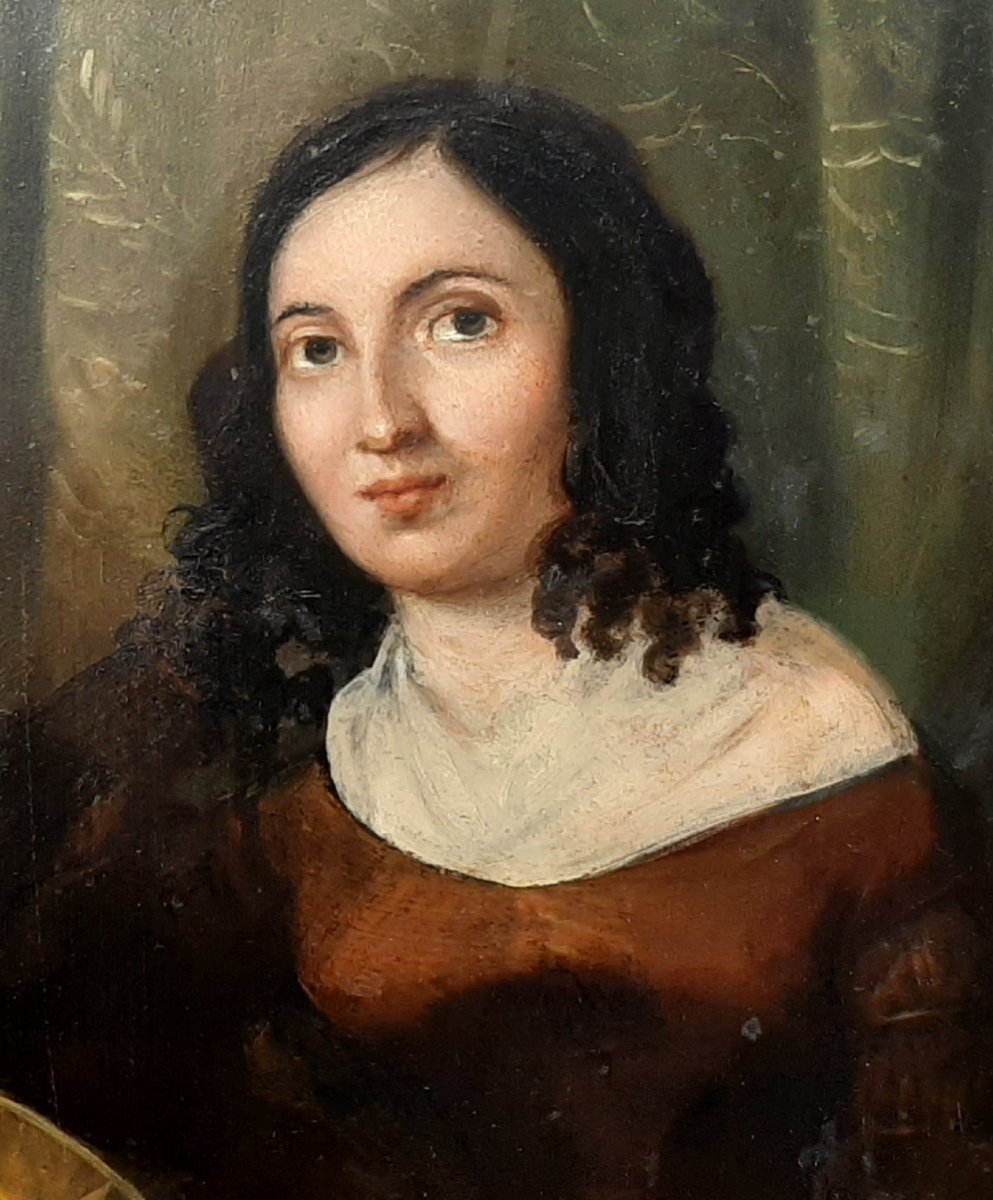 Tableau portrait de femme sur métal époque romantique vers 1840-photo-3