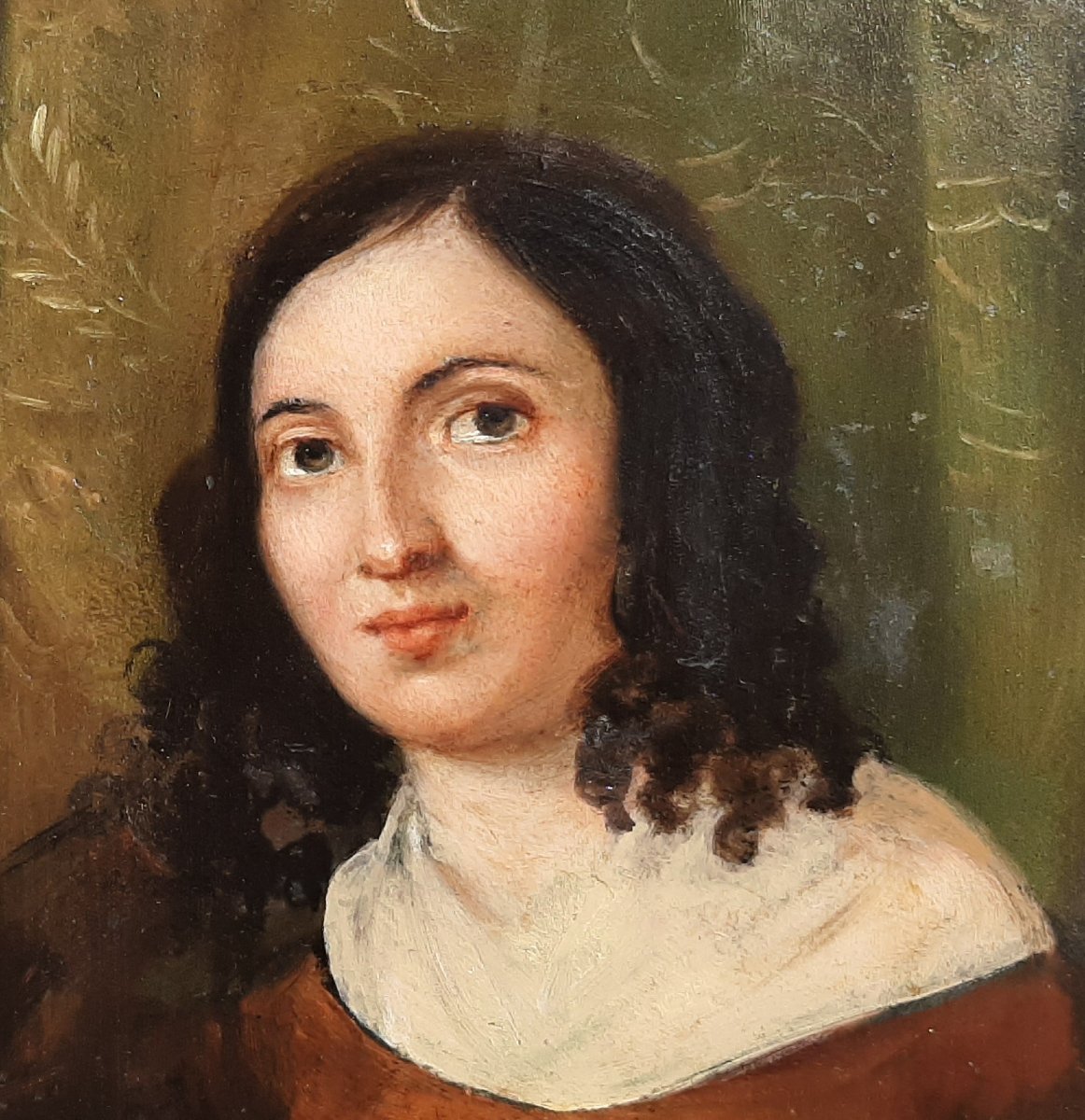 Tableau portrait de femme sur métal époque romantique vers 1840-photo-4