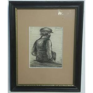 Charcoal Drawing - René Thomsen - Man With Cap