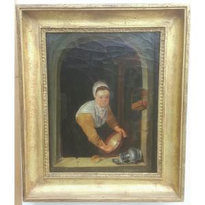 19th Century Dutch School Painting - The Tin Scrubber - Anonymous