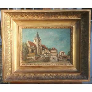 Landscape Painting View Of The Saint Germain De Charonne Church In Paris - Oil On Canvas Cardboard