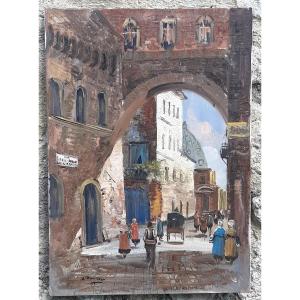 Landscape Painting - Via Del' Arco In Venice - Oil On Canvas Signed U.manico
