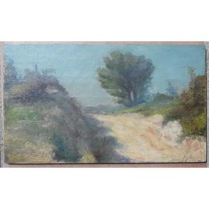 Tableau paysage provençal sur bois fin XIX°- début XX° siècle