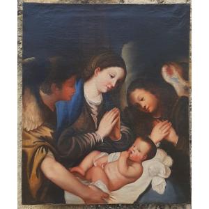 Nativity Painting Based On Titian - 19th-century Oil On Canvas