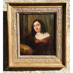 Tableau portrait de femme sur métal époque romantique vers 1840