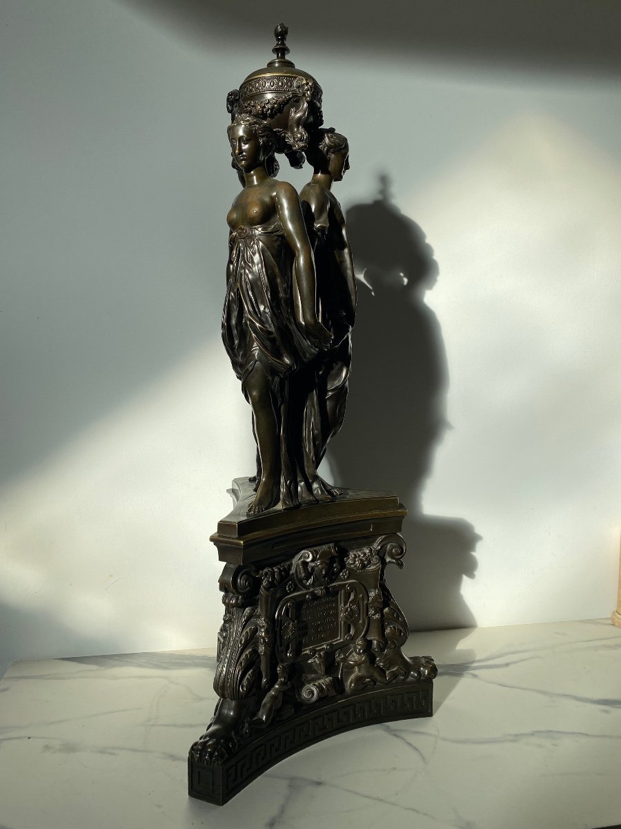 Important Groupe En Bronze " Les Trois Graces". 85 cm de hauteur. -photo-2