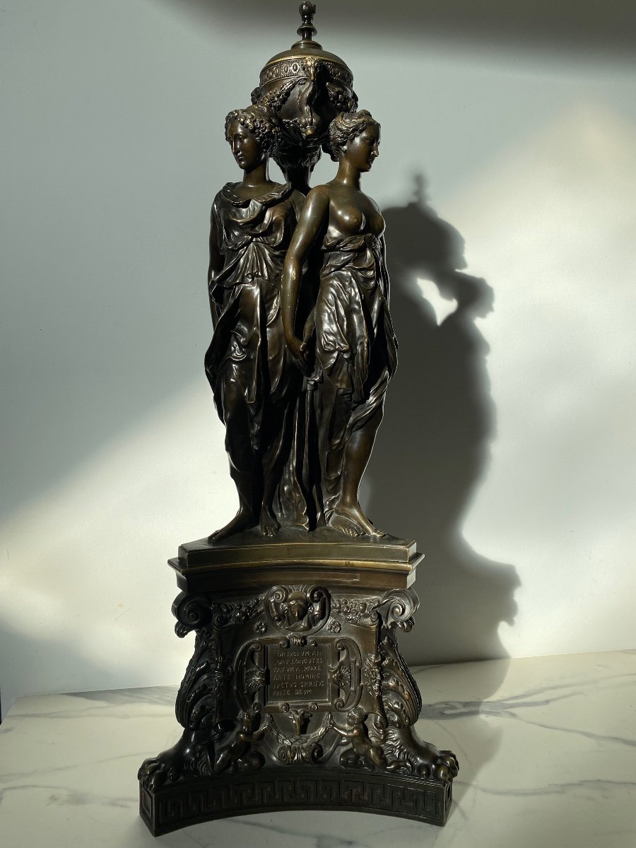Important Groupe En Bronze " Les Trois Graces". 85 cm de hauteur. -photo-4