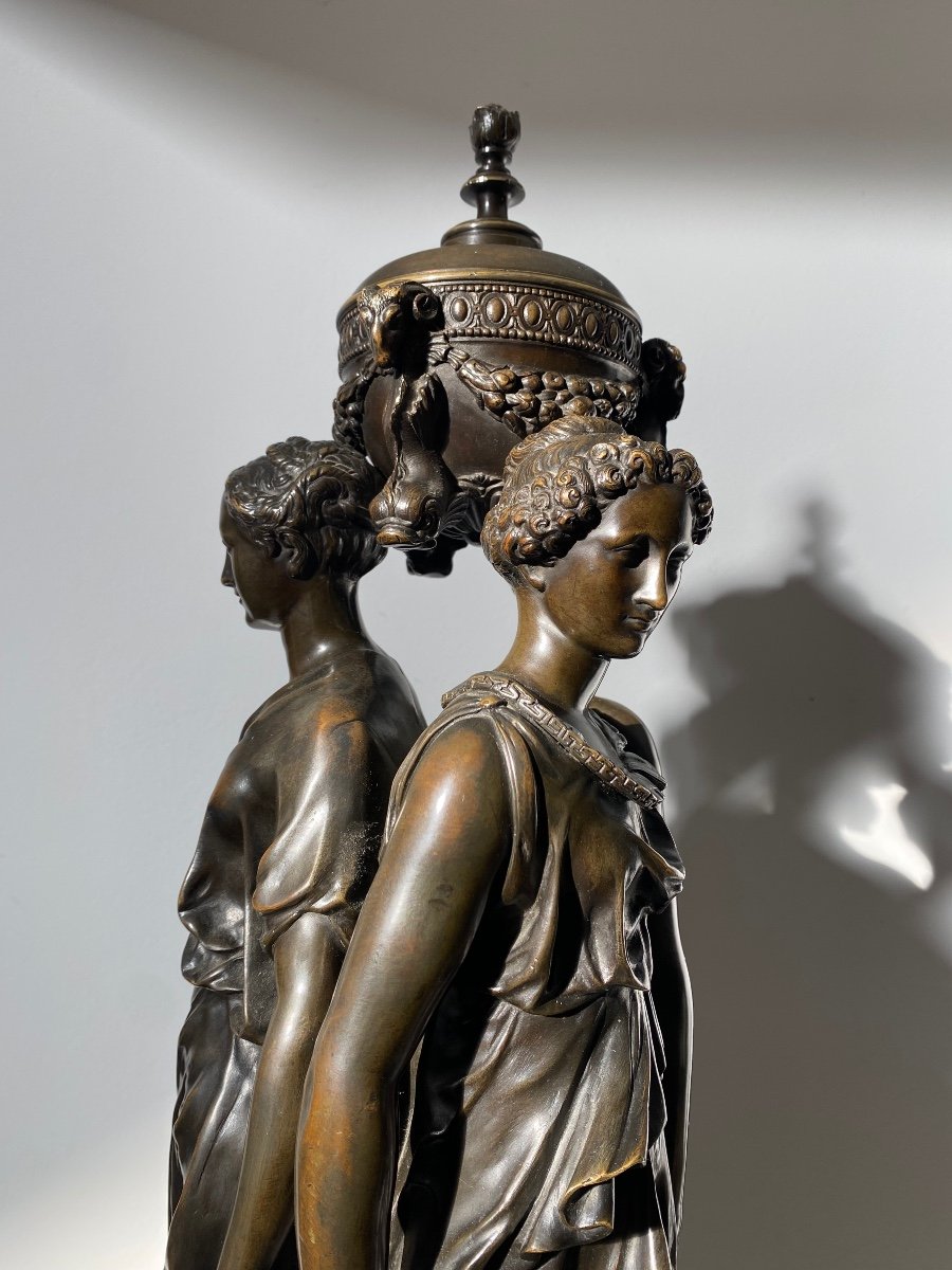 Important Groupe En Bronze " Les Trois Graces". 85 cm de hauteur. -photo-2