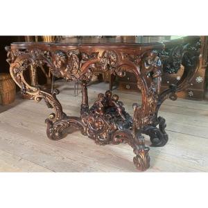 Console - Important Middle Table Decorated With Puttis