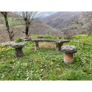 Table And Benches In Reconstituted Stone