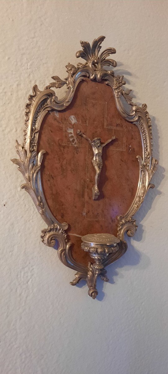 Stoup In Silver Bronze And Marble 19th Century-photo-2