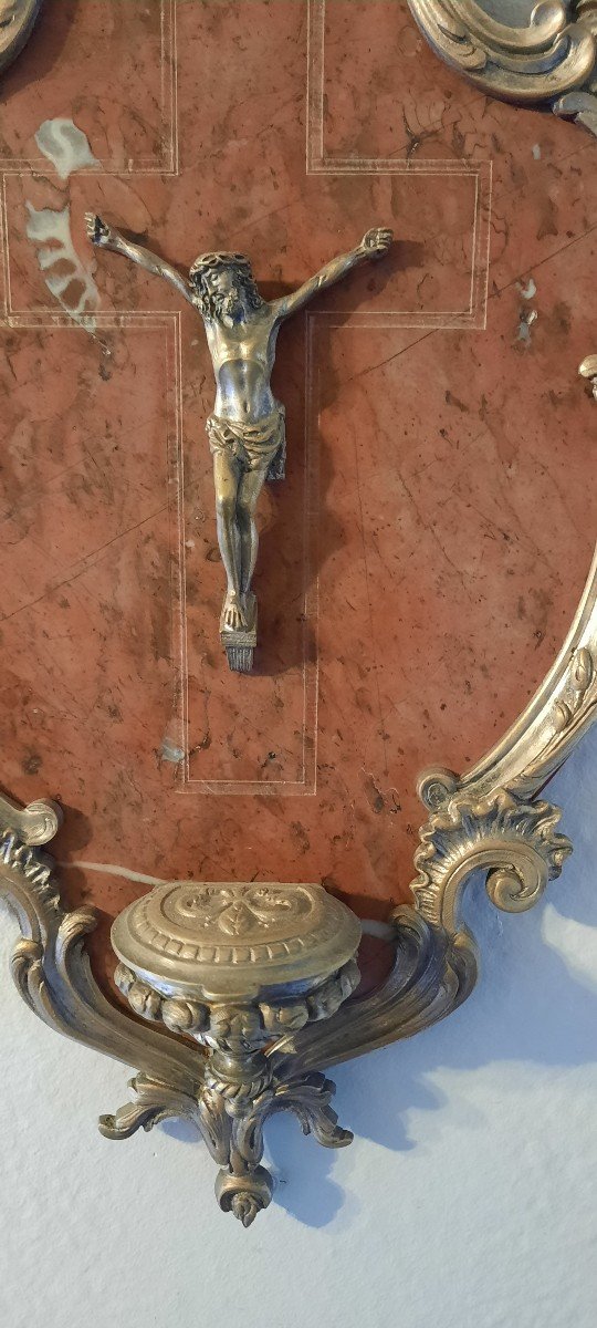 Stoup In Silver Bronze And Marble 19th Century-photo-1