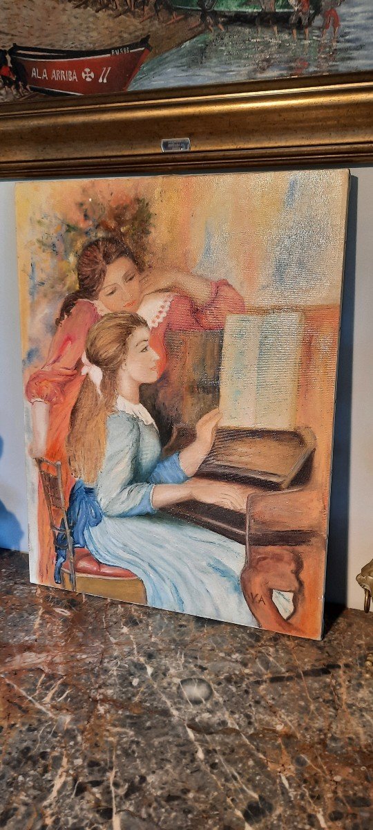 Oil On Canvas Reproduction Of Auguste Renoir "young Girls At The Piano"-photo-2