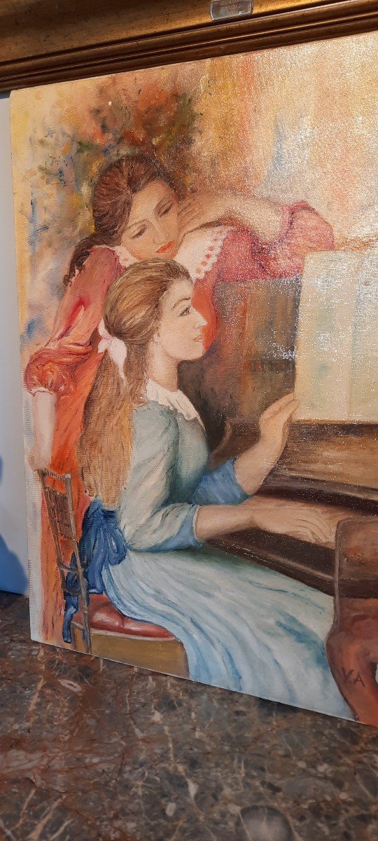 Oil On Canvas Reproduction Of Auguste Renoir "young Girls At The Piano"-photo-3