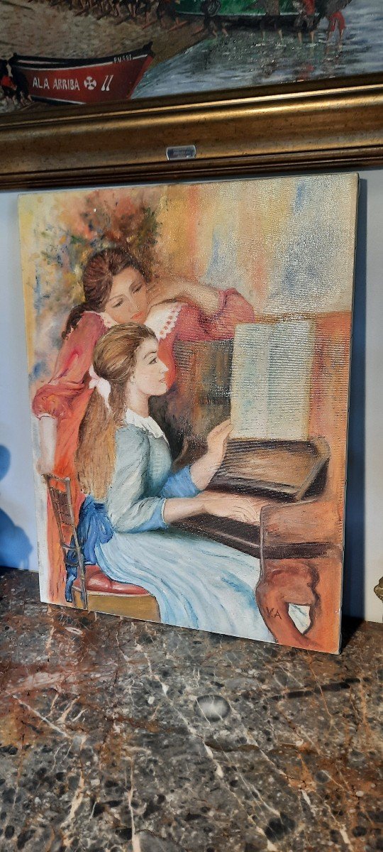 Oil On Canvas Reproduction Of Auguste Renoir "young Girls At The Piano"